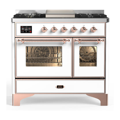 ILVE Majestic III 40" White Dual Fuel Range with 6 Burners and Griddle Triple Glass Door Natural Gas
