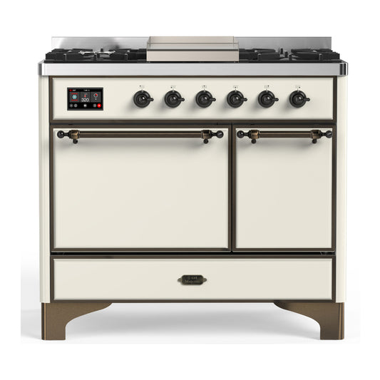 ILVE Majestic III 40" Antique White Dual Fuel Range with 6 Burners and Griddle Solid Door Liquid Propane