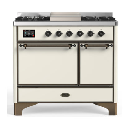 ILVE Majestic III 40" Antique White Dual Fuel Range with 6 Burners and Griddle Solid Door Natural Gas