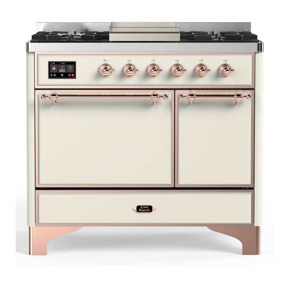 ILVE Majestic III 40" Antique White Dual Fuel Range with 6 Burners and Griddle Solid Door Liquid Propane