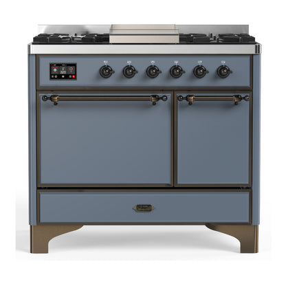 ILVE Majestic III 40" Blue Grey Dual Fuel Range with 6 Burners and Griddle Solid Door Natural Gas