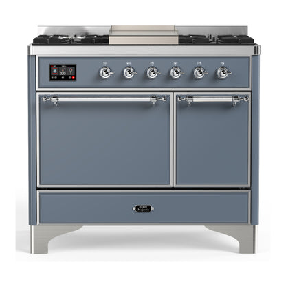 ILVE Majestic III 40" Blue Grey Dual Fuel Range with 6 Burners and Griddle Solid Door Liquid Propane