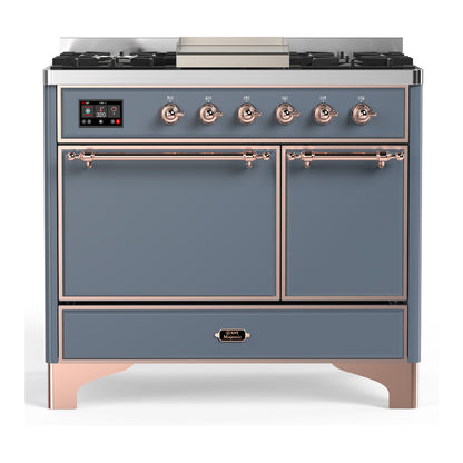 ILVE Majestic III 40" Blue Grey Dual Fuel Range with 6 Burners and Griddle Solid Door Natural Gas