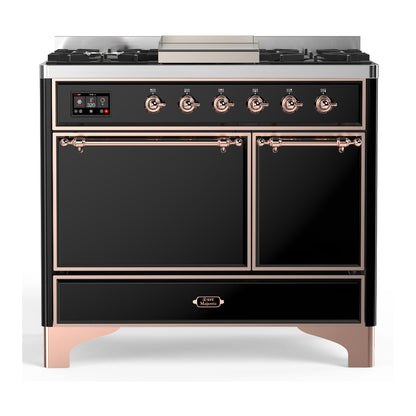 ILVE Majestic III 40" Glossy Black Dual Fuel Range with 6 Burners and Griddle Solid Door Liquid Propane