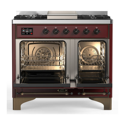 ILVE Majestic III 40" Burgundy Dual Fuel Range with 6 Burners and Griddle Solid Door Liquid Propane