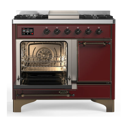 ILVE Majestic III 40" Burgundy Dual Fuel Range with 6 Burners and Griddle Solid Door Liquid Propane
