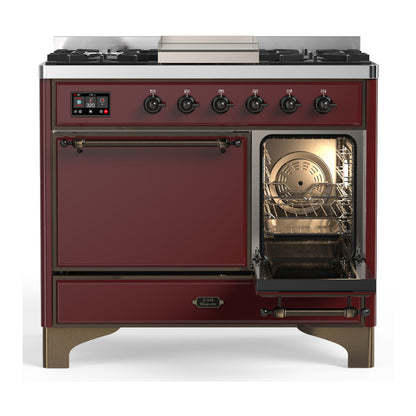 ILVE Majestic III 40" Burgundy Dual Fuel Range with 6 Burners and Griddle Solid Door Liquid Propane