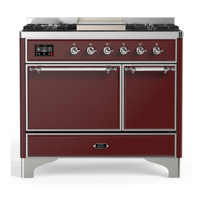 ILVE Majestic III 40" Burgundy Dual Fuel Range with 6 Burners and Griddle Solid Door Liquid Propane