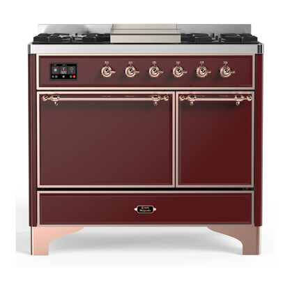 ILVE Majestic III 40" Burgundy Dual Fuel Range with 6 Burners and Griddle Solid Door Liquid Propane
