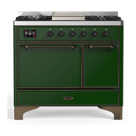 ILVE Majestic III 40" Emerald Green Dual Fuel Range with 6 Burners and Griddle Solid Door Liquid Propane
