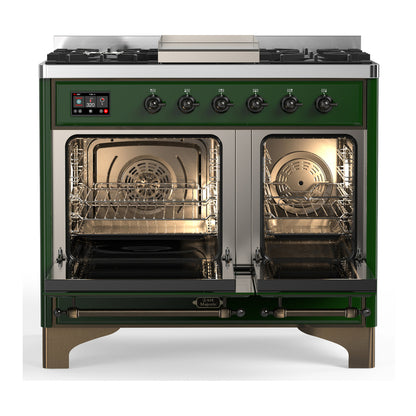 ILVE Majestic III 40" Emerald Green Dual Fuel Range with 6 Burners and Griddle Solid Door Liquid Propane