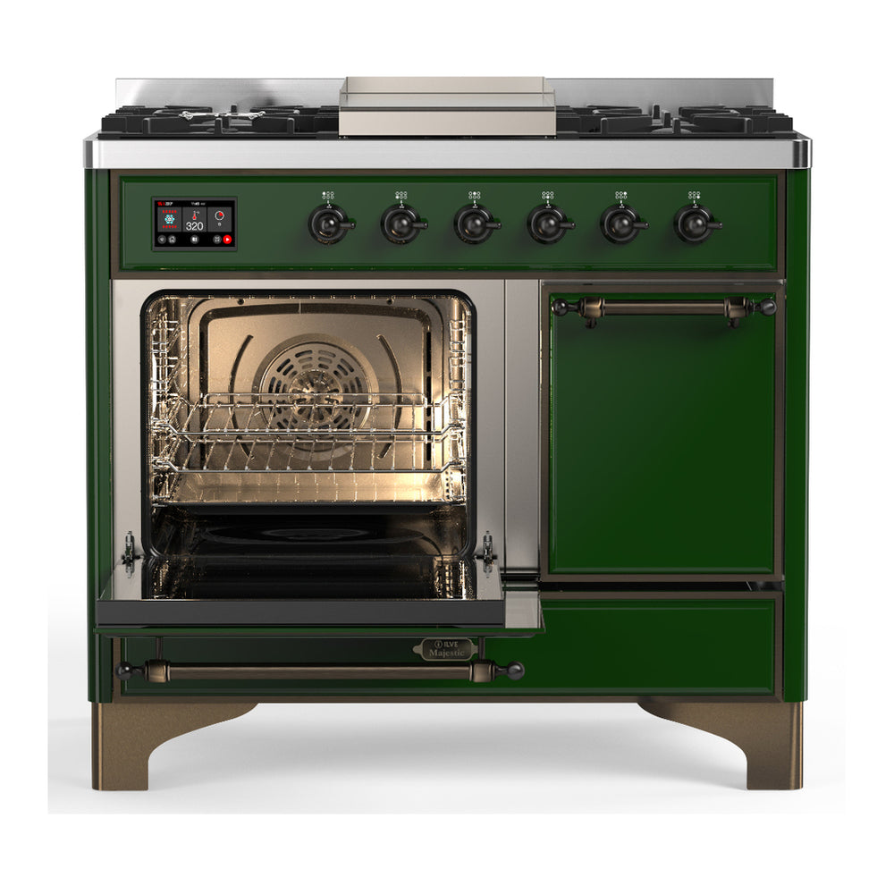 ILVE Majestic III 40" Emerald Green Dual Fuel Range with 6 Burners and Griddle Solid Door Liquid Propane