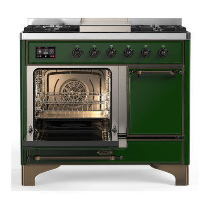 ILVE Majestic III 40" Emerald Green Dual Fuel Range with 6 Burners and Griddle Solid Door Liquid Propane