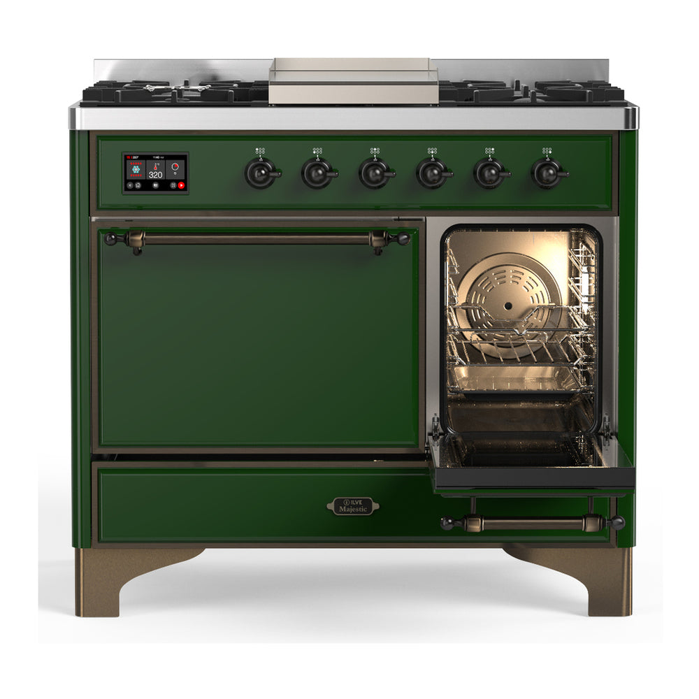ILVE Majestic III 40" Emerald Green Dual Fuel Range with 6 Burners and Griddle Solid Door Liquid Propane