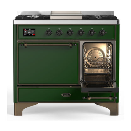 ILVE Majestic III 40" Emerald Green Dual Fuel Range with 6 Burners and Griddle Solid Door Liquid Propane