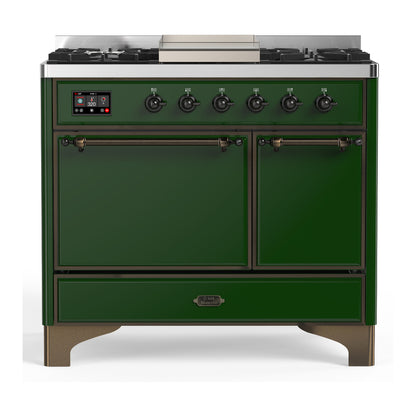 ILVE Majestic III 40" Emerald Green Dual Fuel Range with 6 Burners and Griddle Solid Door Natural Gas