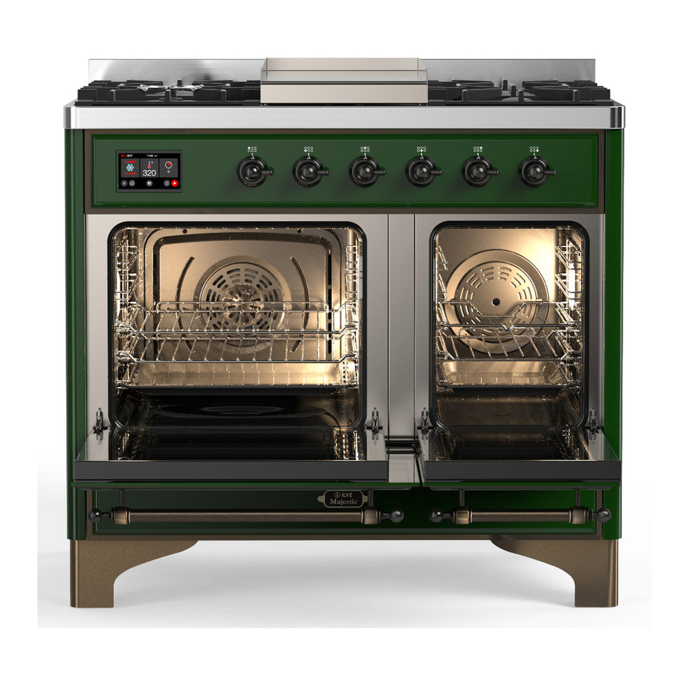 ILVE Majestic III 40" Emerald Green Dual Fuel Range with 6 Burners and Griddle Solid Door Natural Gas