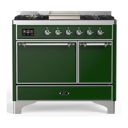 ILVE Majestic III 40" Emerald Green Dual Fuel Range with 6 Burners and Griddle Solid Door Liquid Propane