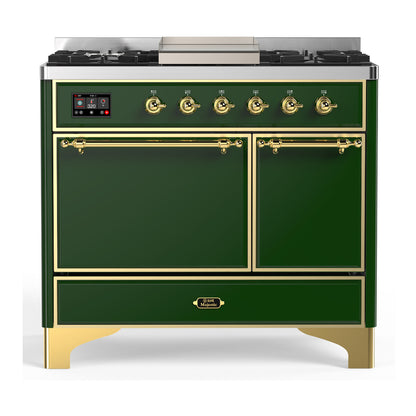 ILVE Majestic III 40" Emerald Green Dual Fuel Range with 6 Burners and Griddle Solid Door Liquid Propane