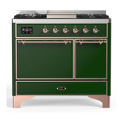 ILVE Majestic III 40" Emerald Green Dual Fuel Range with 6 Burners and Griddle Solid Door Natural Gas