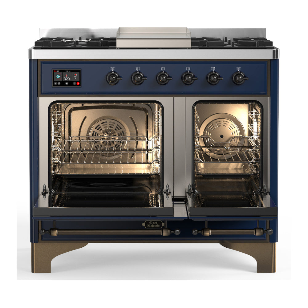 ILVE Majestic III 40" Midnight Blue Dual Fuel Range with 6 Burners and Griddle Solid Door Liquid Propane