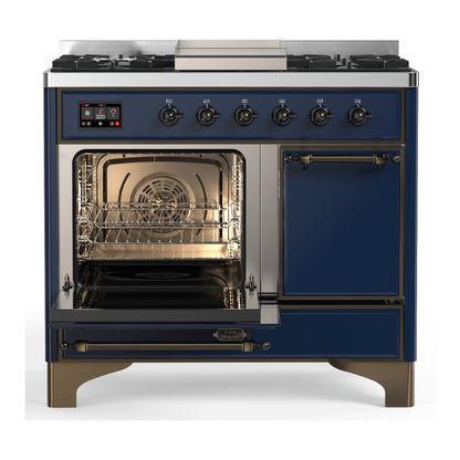 ILVE Majestic III 40" Midnight Blue Dual Fuel Range with 6 Burners and Griddle Solid Door Liquid Propane
