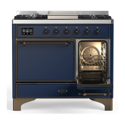 ILVE Majestic III 40" Midnight Blue Dual Fuel Range with 6 Burners and Griddle Solid Door Liquid Propane