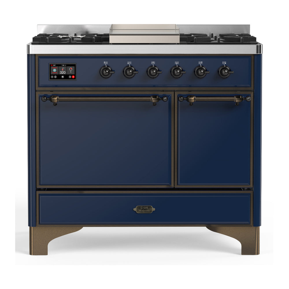 ILVE Majestic III 40" Midnight Blue Dual Fuel Range with 6 Burners and Griddle Solid Door Natural Gas