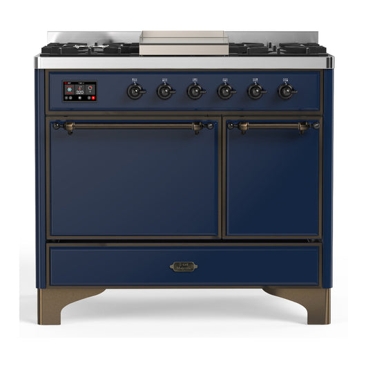 ILVE Majestic III 40" Midnight Blue Dual Fuel Range with 6 Burners and Griddle Solid Door Natural Gas