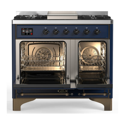 ILVE Majestic III 40" Midnight Blue Dual Fuel Range with 6 Burners and Griddle Solid Door Natural Gas