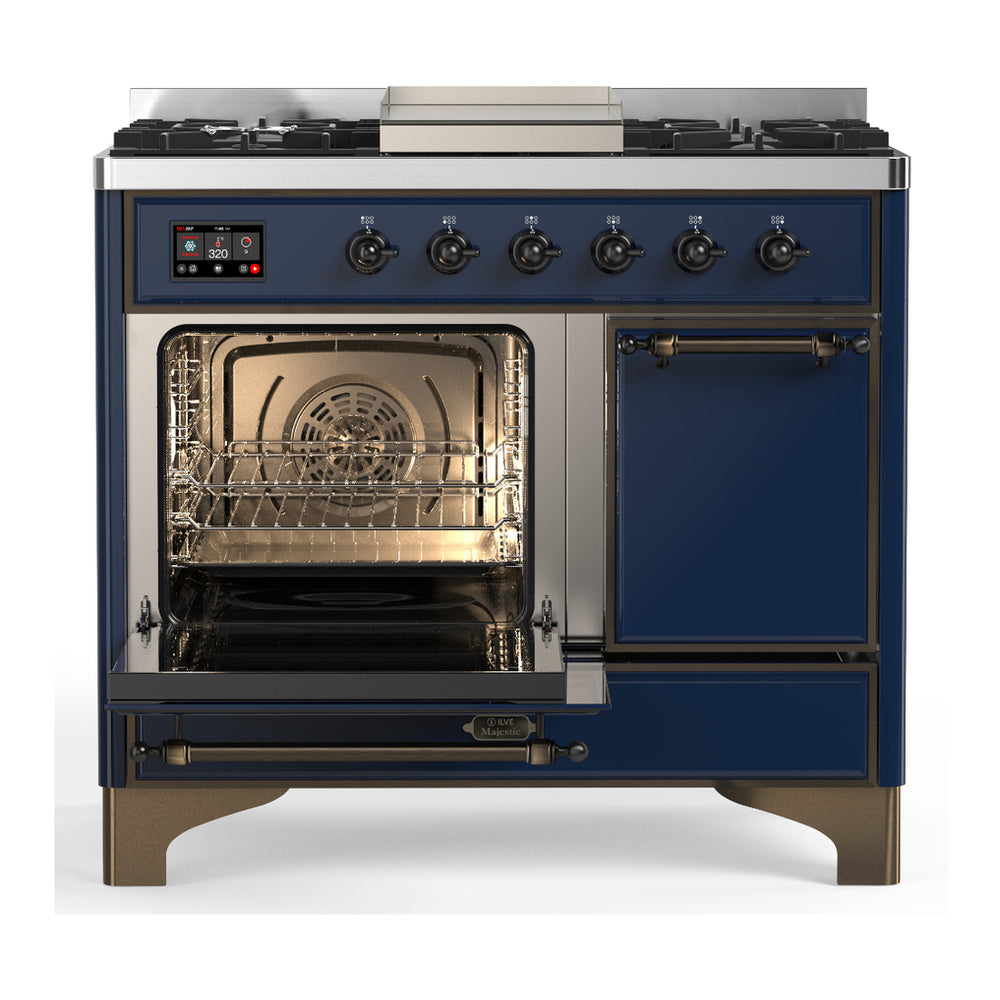 ILVE Majestic III 40" Midnight Blue Dual Fuel Range with 6 Burners and Griddle Solid Door Natural Gas
