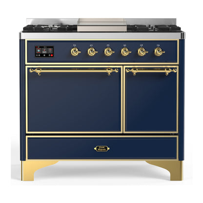 ILVE Majestic III 40" Midnight Blue Dual Fuel Range with 6 Burners and Griddle Solid Door Natural Gas