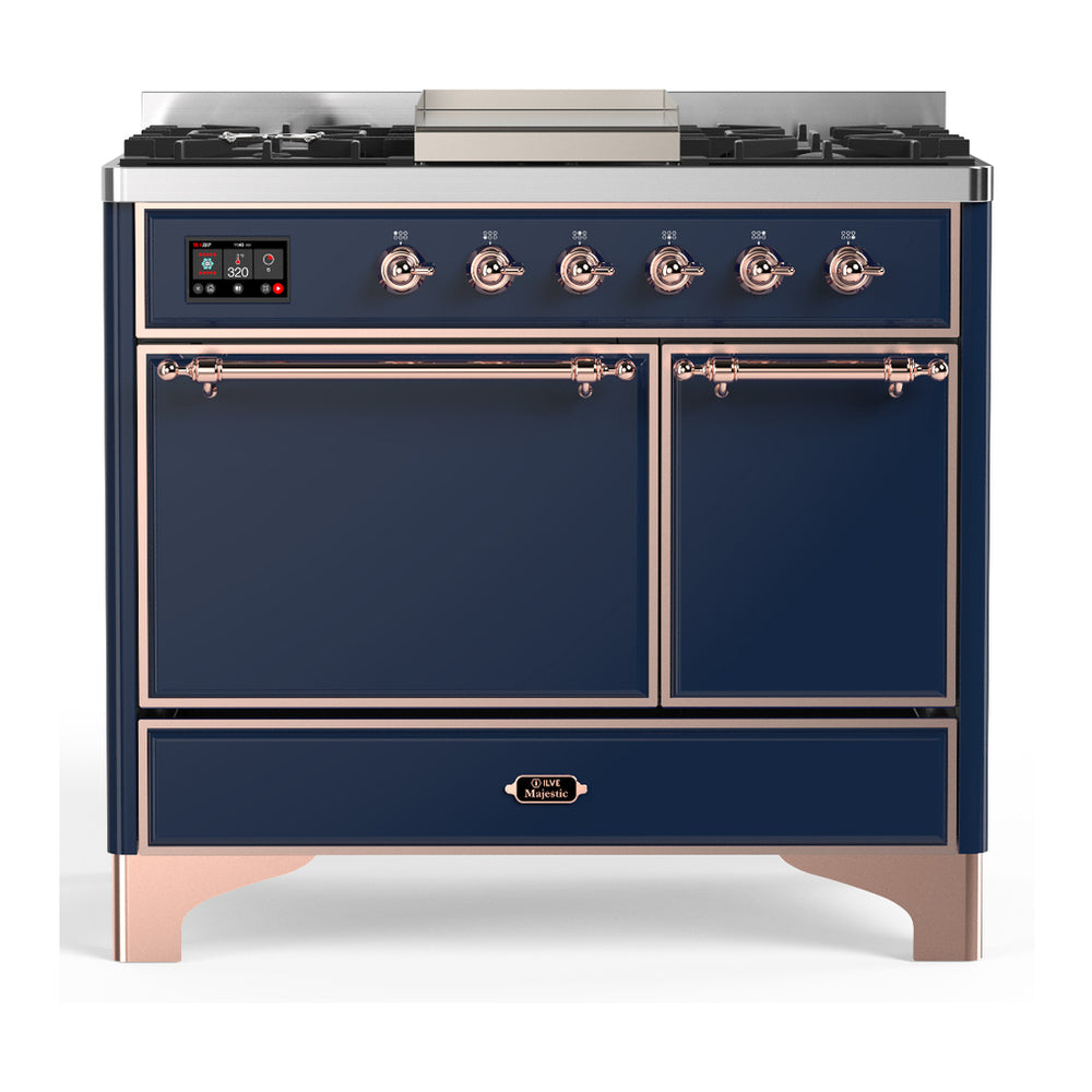 ILVE Majestic III 40" Midnight Blue Dual Fuel Range with 6 Burners and Griddle Solid Door Liquid Propane