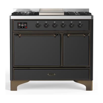 ILVE Majestic III 40" Graphite Matte Dual Fuel Range with 6 Burners and Griddle Solid Door Liquid Propane
