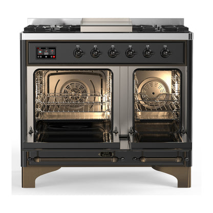 ILVE Majestic III 40" Graphite Matte Dual Fuel Range with 6 Burners and Griddle Solid Door Liquid Propane