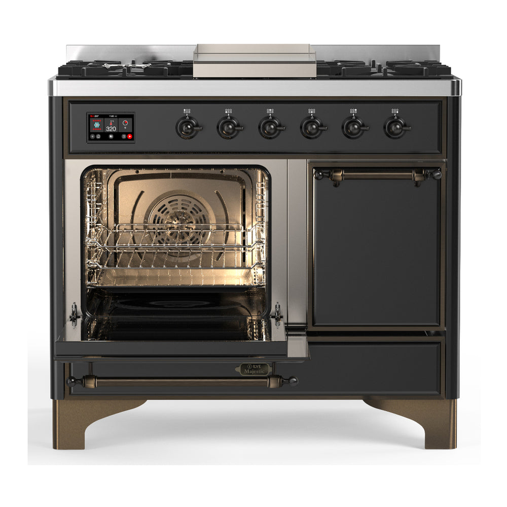 ILVE Majestic III 40" Graphite Matte Dual Fuel Range with 6 Burners and Griddle Solid Door Liquid Propane