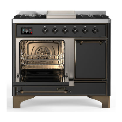 ILVE Majestic III 40" Graphite Matte Dual Fuel Range with 6 Burners and Griddle Solid Door Liquid Propane