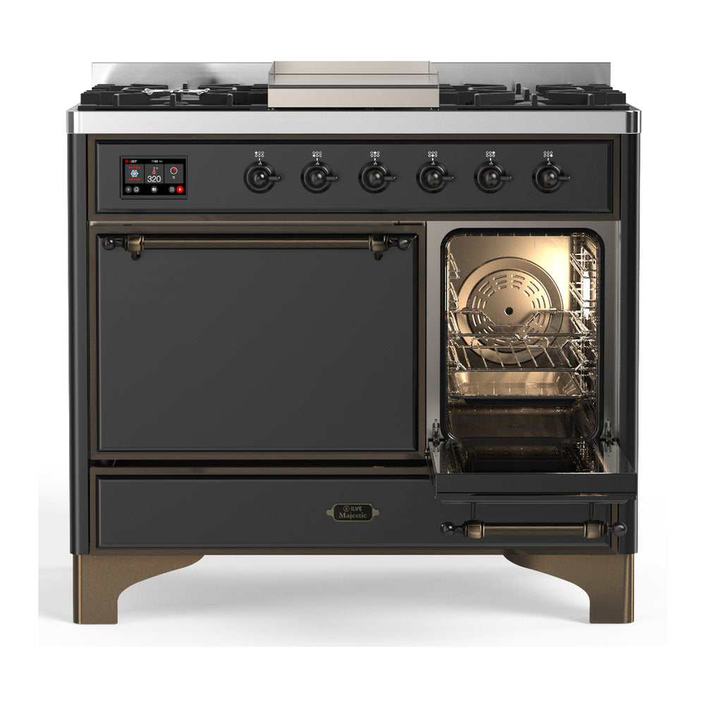 ILVE Majestic III 40" Graphite Matte Dual Fuel Range with 6 Burners and Griddle Solid Door Liquid Propane