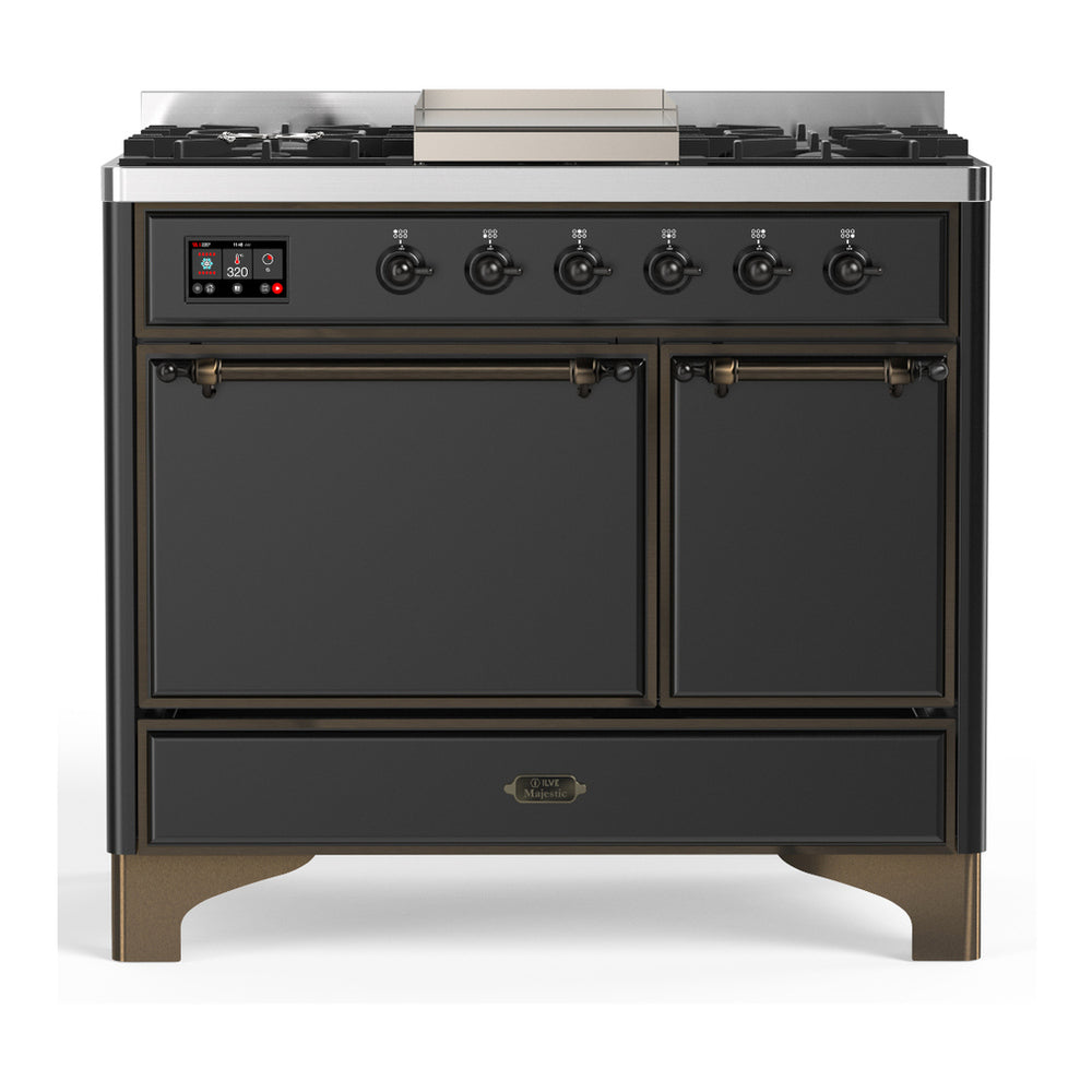 ILVE Majestic III 40" Graphite Matte Dual Fuel Range with 6 Burners and Griddle Solid Door Natural Gas
