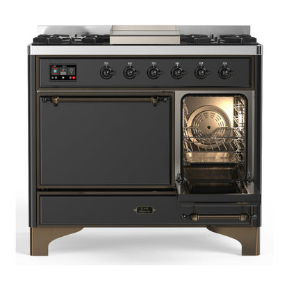 ILVE Majestic III 40" Graphite Matte Dual Fuel Range with 6 Burners and Griddle Solid Door Natural Gas