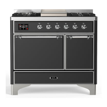 ILVE Majestic III 40" Graphite Matte Dual Fuel Range with 6 Burners and Griddle Solid Door Liquid Propane
