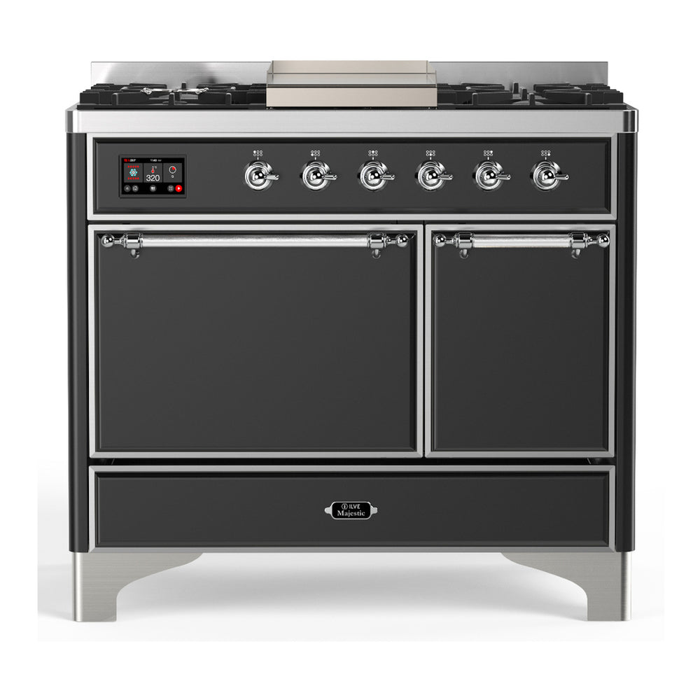 ILVE Majestic III 40" Graphite Matte Dual Fuel Range with 6 Burners and Griddle Solid Door Natural Gas