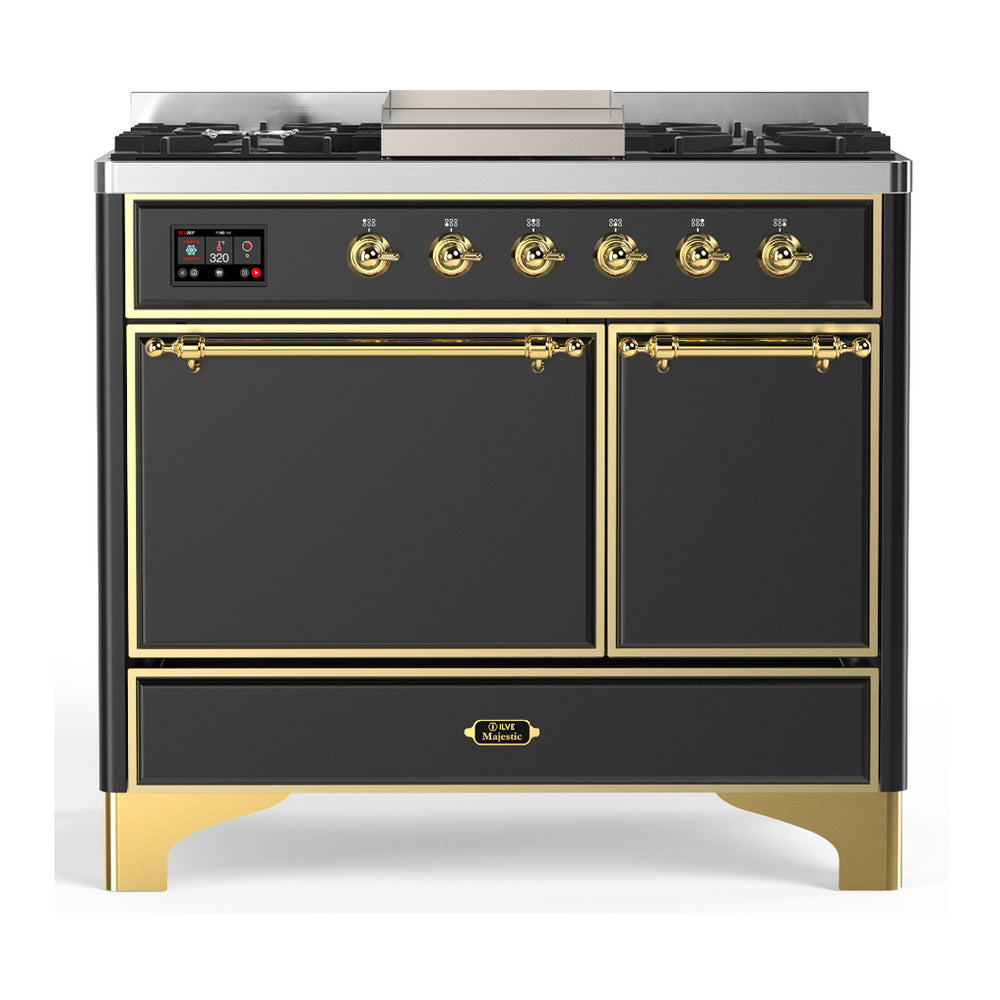 ILVE Majestic III 40" Graphite Matte Dual Fuel Range with 6 Burners and Griddle Solid Door Liquid Propane