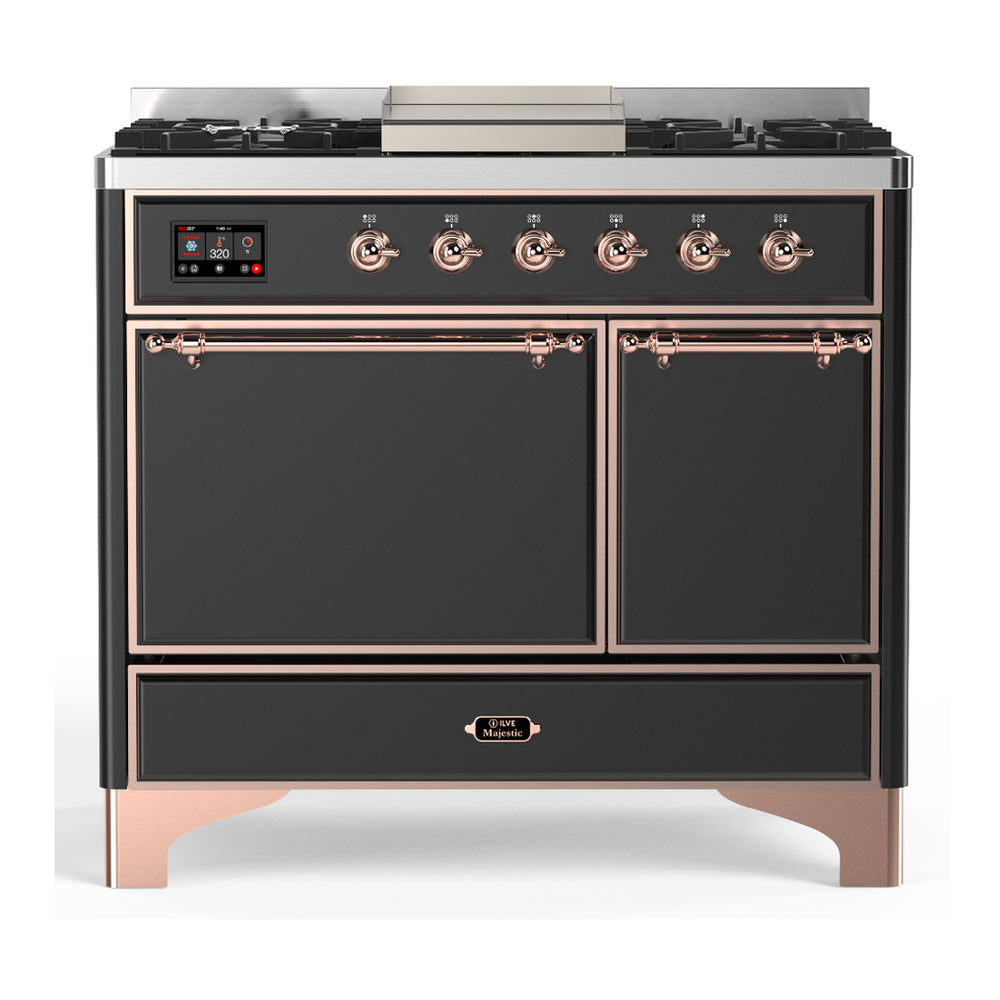 ILVE Majestic III 40" Graphite Matte Dual Fuel Range with 6 Burners and Griddle Solid Door Liquid Propane