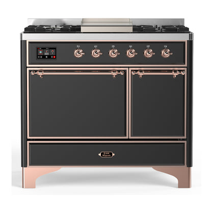 ILVE Majestic III 40" Graphite Matte Dual Fuel Range with 6 Burners and Griddle Solid Door Liquid Propane