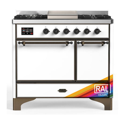 ILVE Majestic III 40" RAL Dual Fuel Range with 6 Burners and Griddle Solid Door Natural Gas