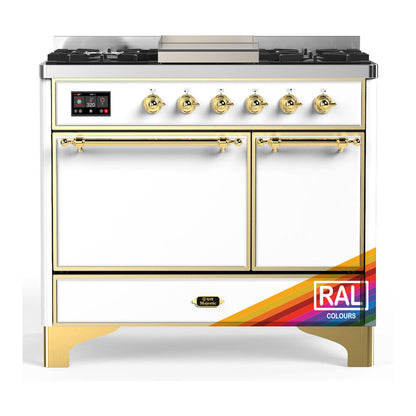 ILVE Majestic III 40" RAL Dual Fuel Range with 6 Burners and Griddle Solid Door Natural Gas