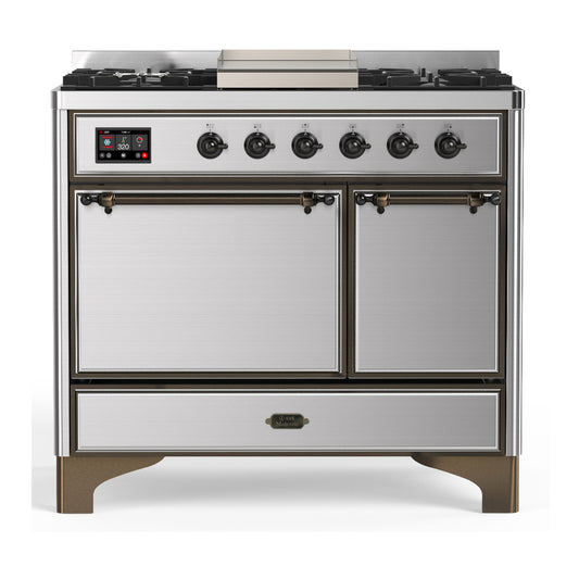 ILVE Majestic III 40" Stainless Steel Dual Fuel Range with 6 Burners and Griddle Solid Door Liquid Propane