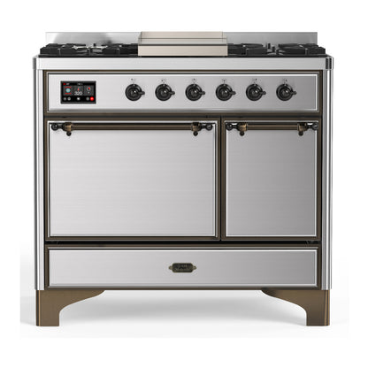ILVE Majestic III 40" Stainless Steel Dual Fuel Range with 6 Burners and Griddle Solid Door Natural Gas
