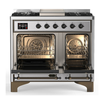 ILVE Majestic III 40" Stainless Steel Dual Fuel Range with 6 Burners and Griddle Solid Door Natural Gas